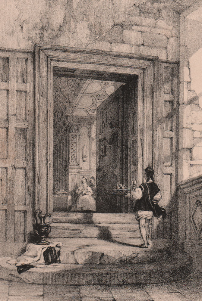 HADDON HALL. Interior entrance to the gallery. Derbyshire 1836 old print